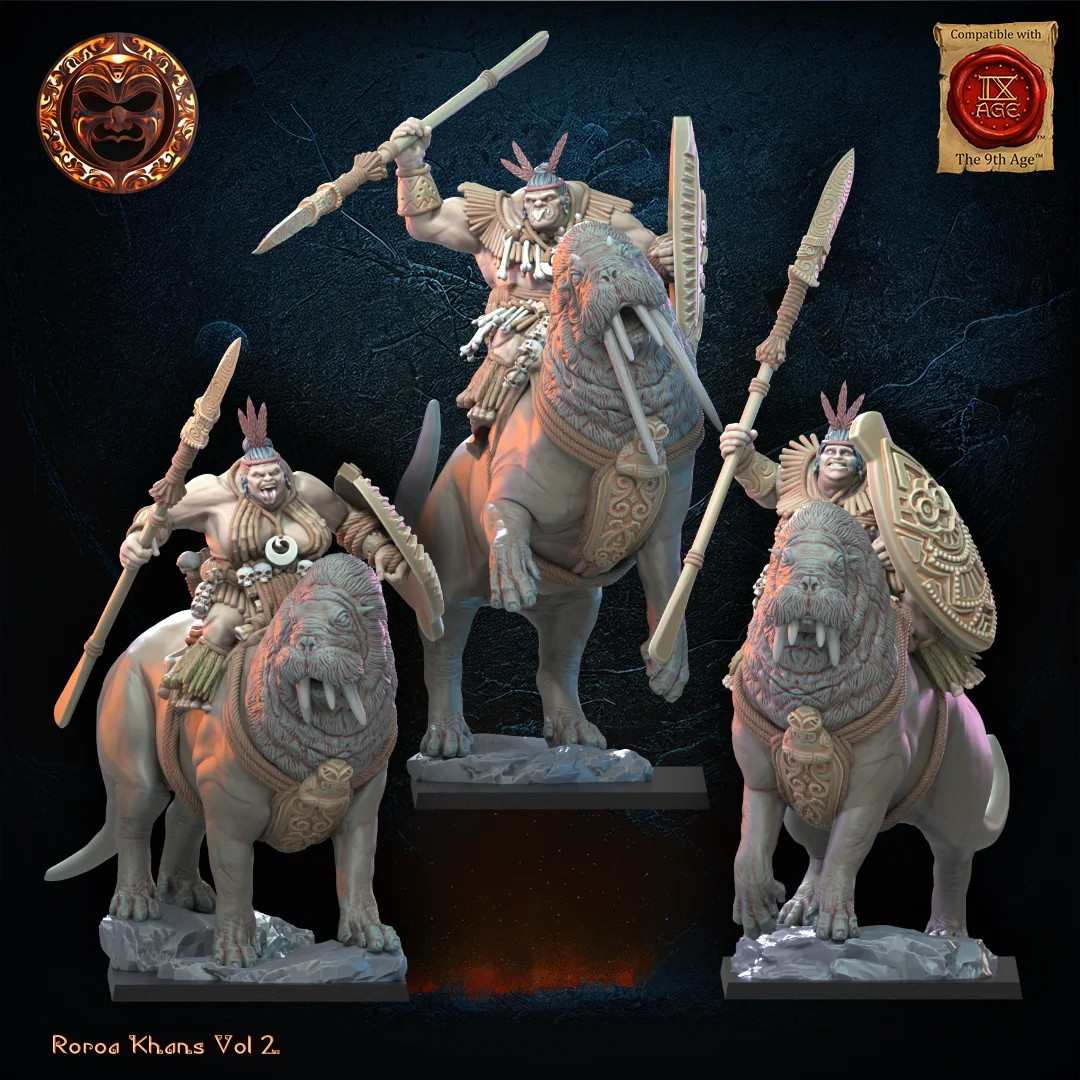 Tusker Cavalry (Set of 3) - 28-32mm Roroa Khans - Resin Tabletop Miniatures