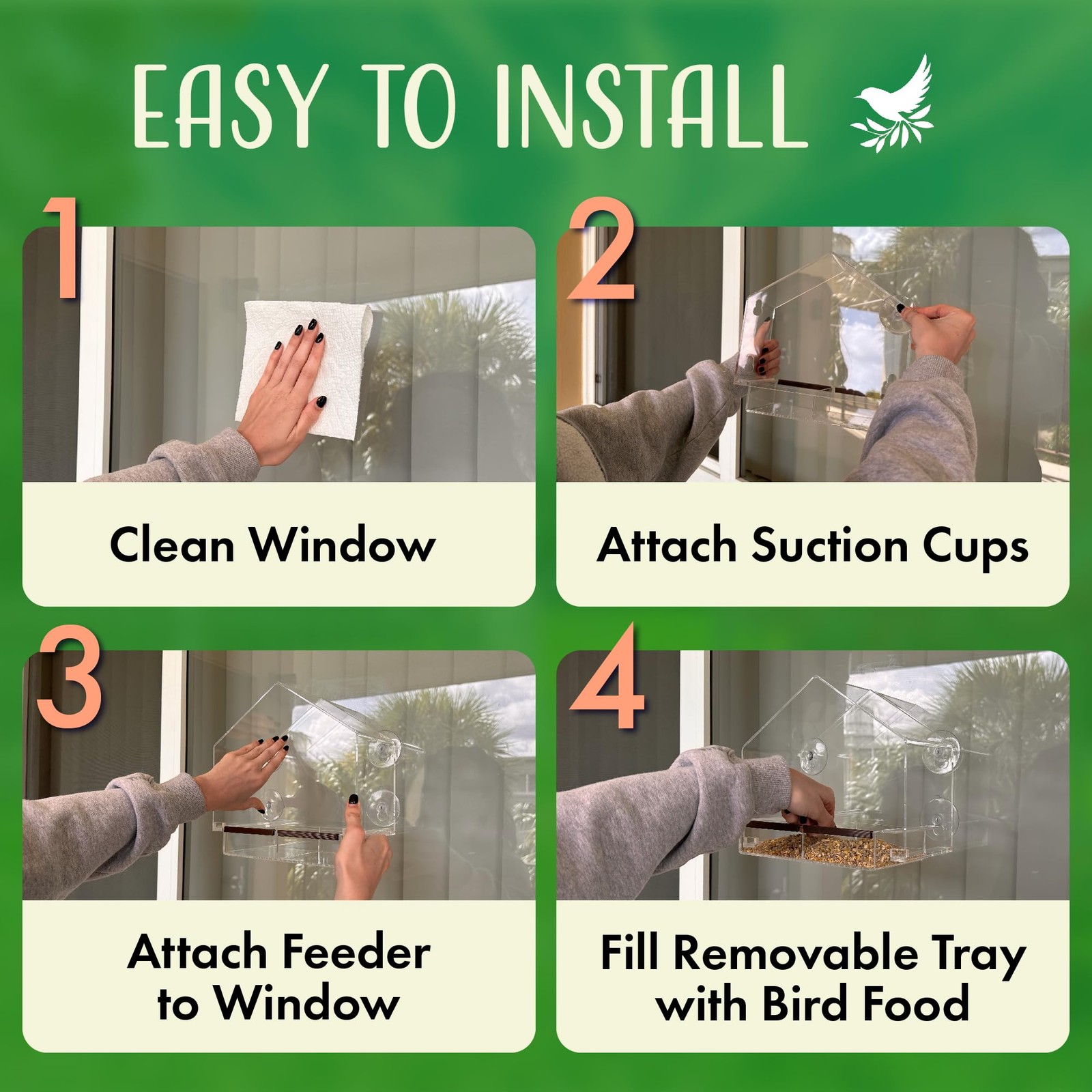 Window Bird Feeder with Strong Suction Cups, Clear 9 Inch,