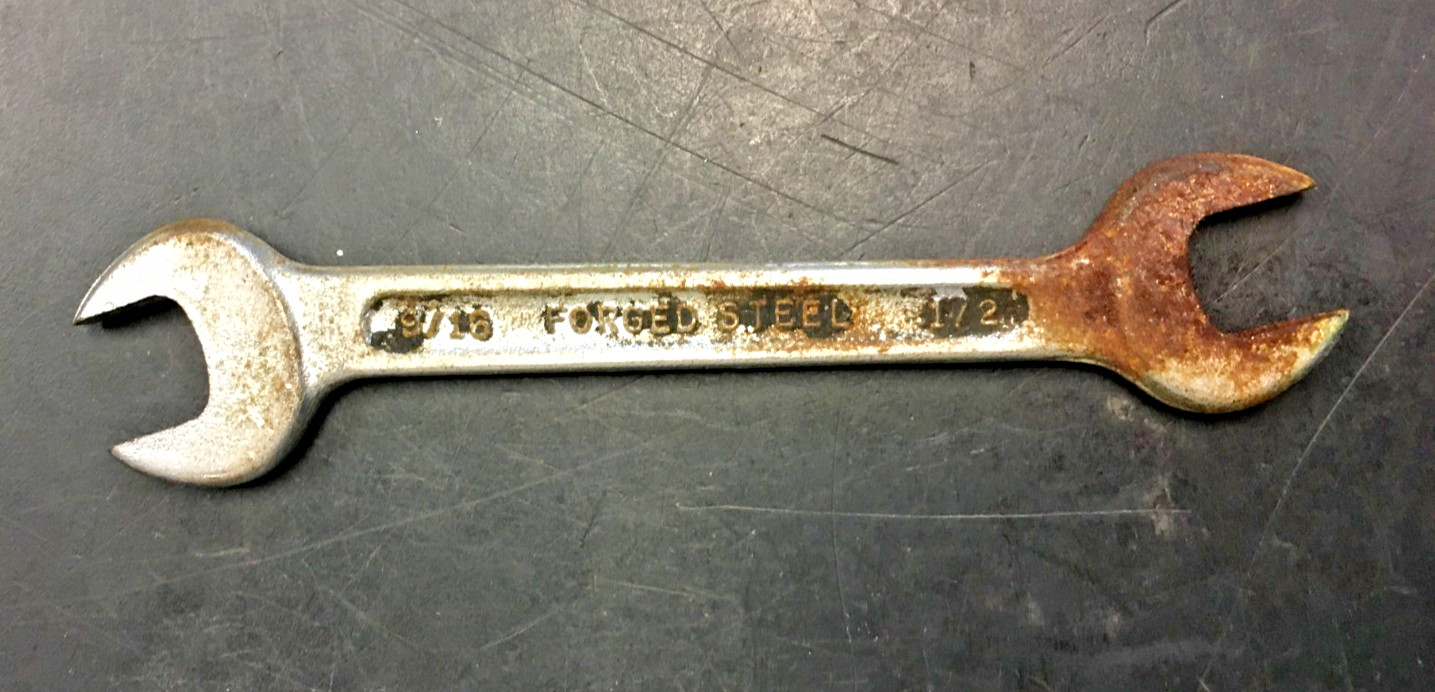 COMBINATION WRENCH, 9/16" 1/2" OPEN ENDS, DROP FORGER