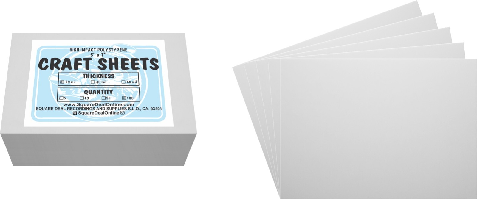 White Flex Plasticard Polystyrene Craft Sheets - 5"x7" - .030" thick - 100 Pack