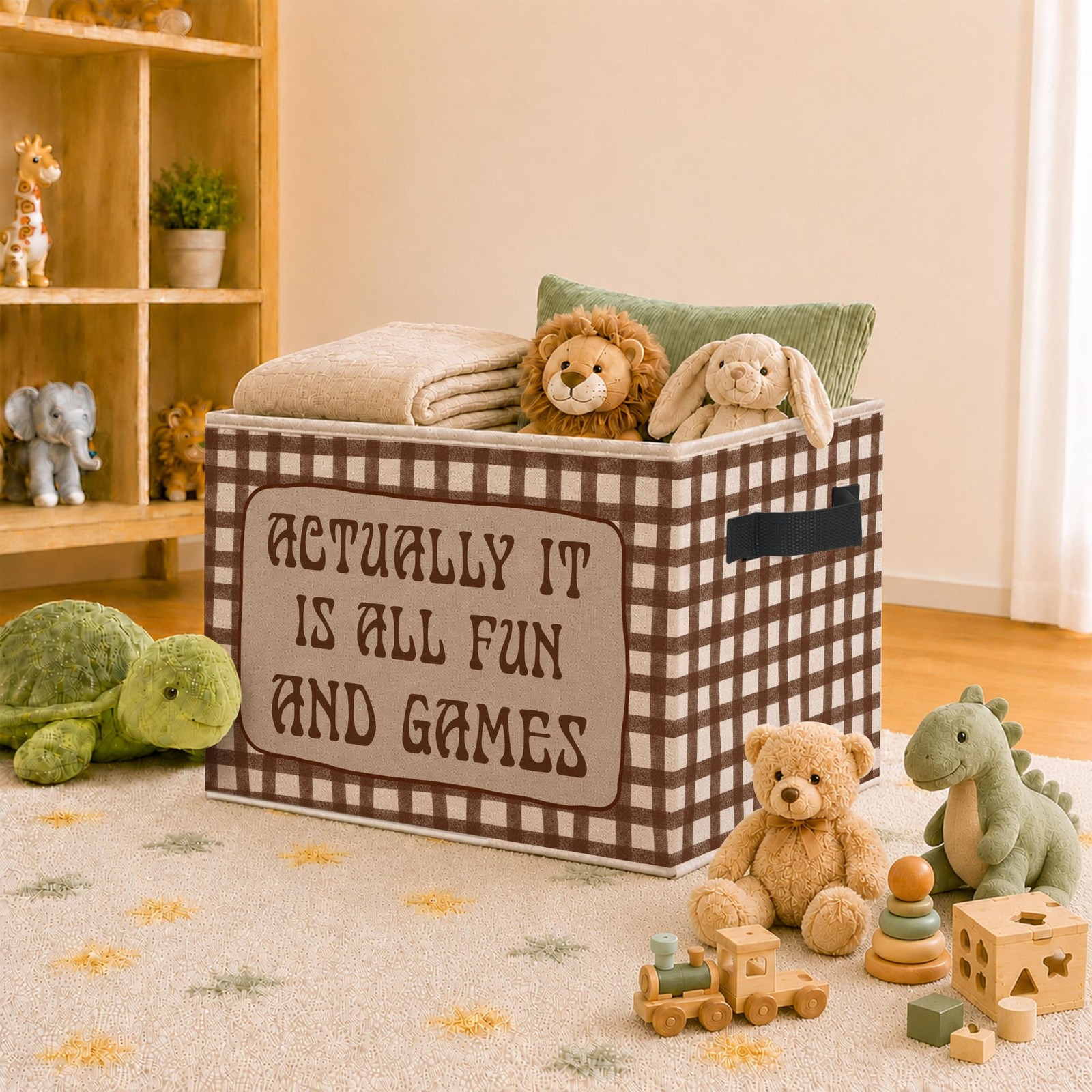 Retro Brown and White Checkered Foldable Storage Bins Box
