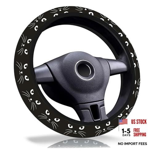 Steering Wheel Cover,Non-Slip Breathable Neoprene Steering Wheel Black Cat