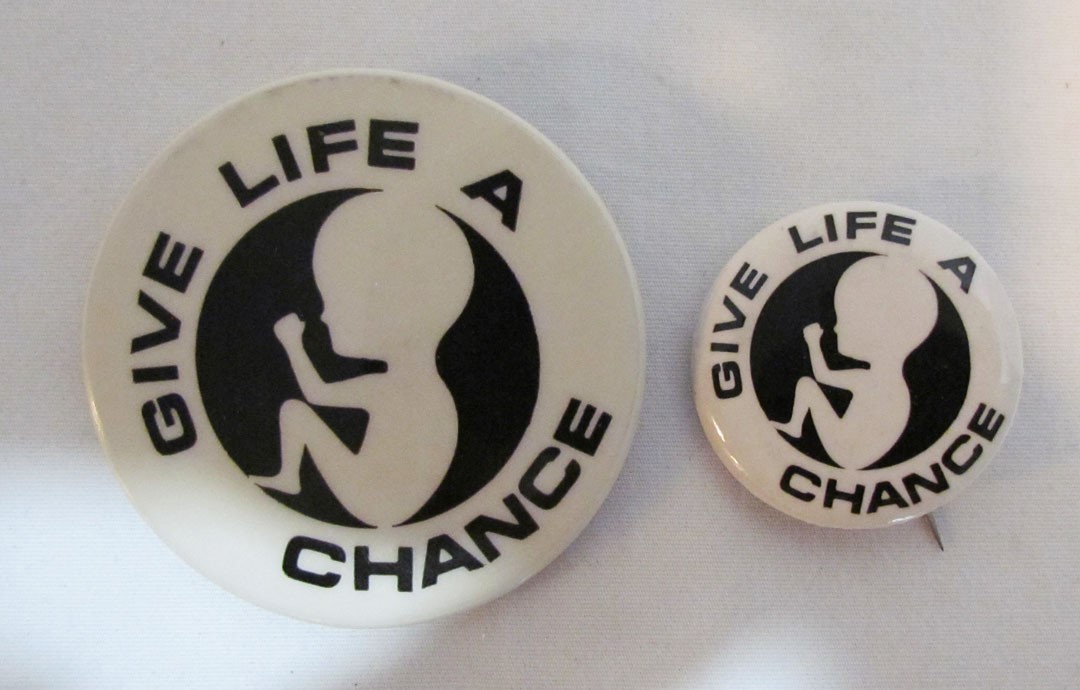 GIVE LIFE A CHANCE VINTAGE c. 1970's PINBACK BUTTON PAIR PRO-LIFE BADGE