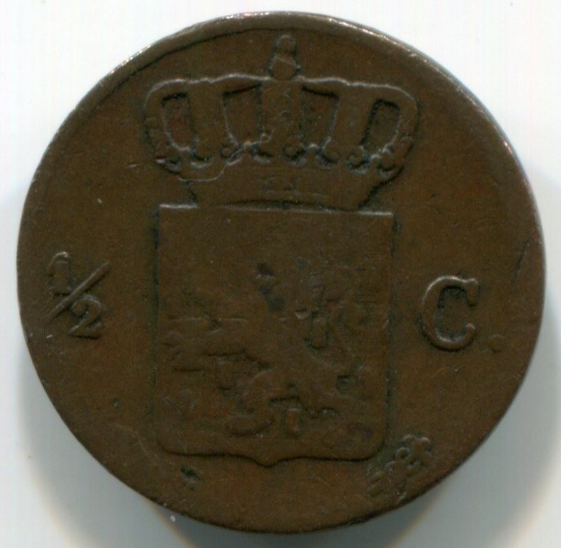 1832 Netherlands Willem 1/2 Cent Coin Gulden Royal Dutch 16mm KM#51 N#21544