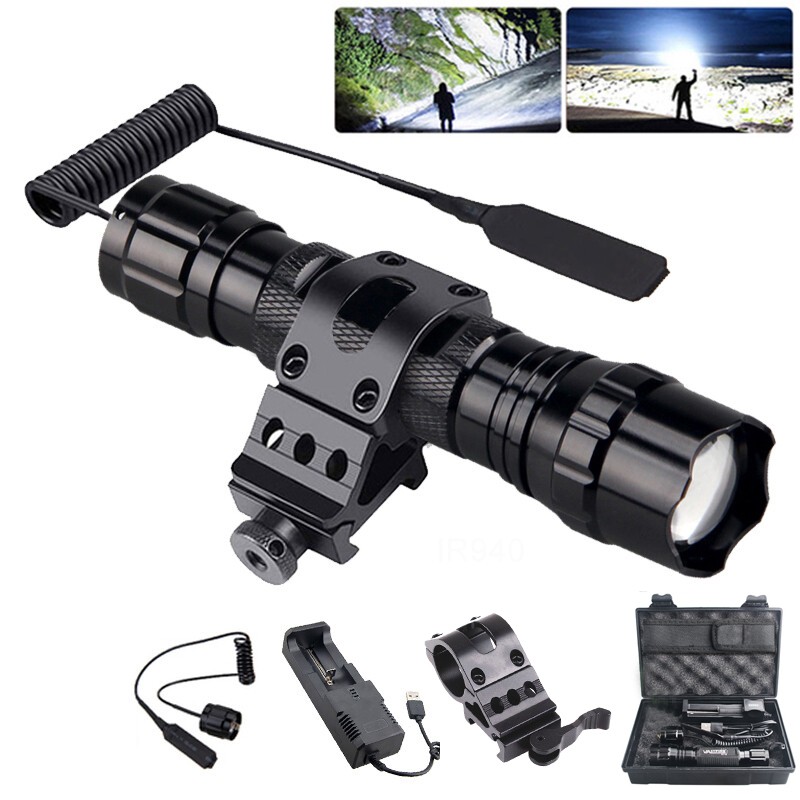 Hunting1000LM LED Flashlight Light Night Torch w/ Quick Release Mount 20mm Rail