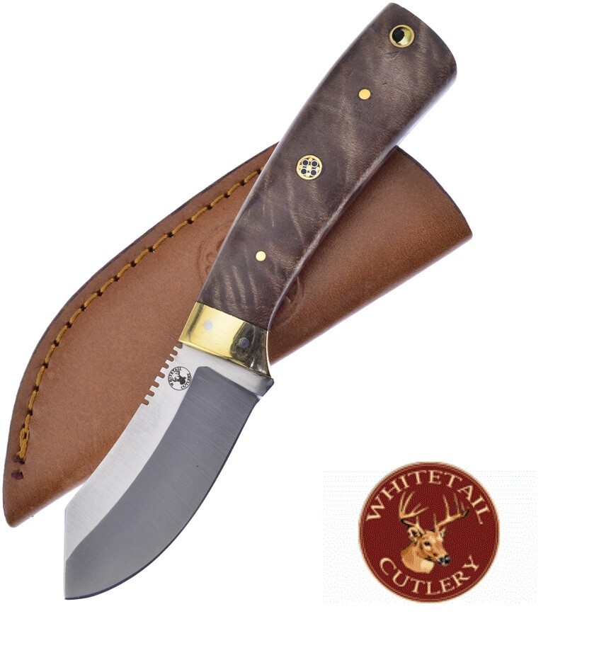 Whitetail hunter Skinning Knife Walnut Wood Handle Leather belt Sheath