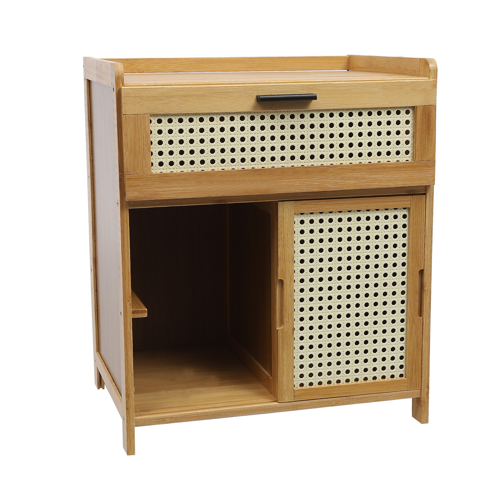 Nightstand Bamboo End Table Bedside Table w/Drawer & Shelf Bohemian Storage Rack