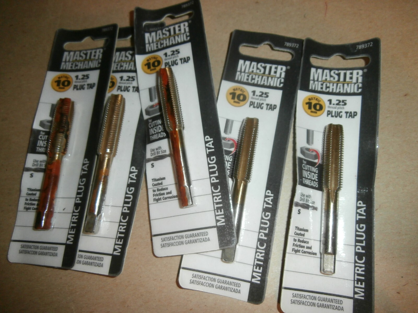 5 New Master Mechanic Metric 10MM 1.25 pitch  Plug Tap Titanium Coated 789372