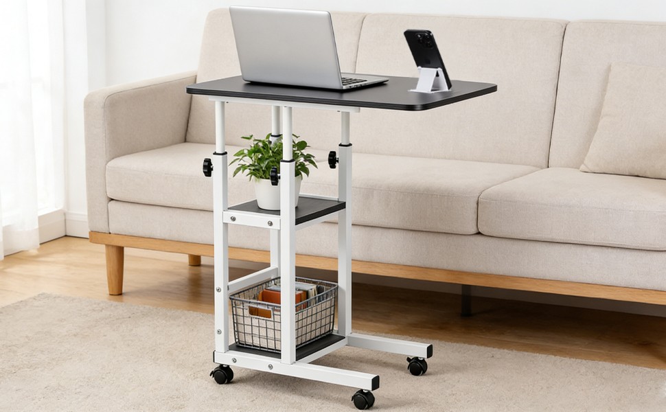 Rolling Laptop Desk Adjustable Notebook Computer Stand Bed Sofa Table Food Tray