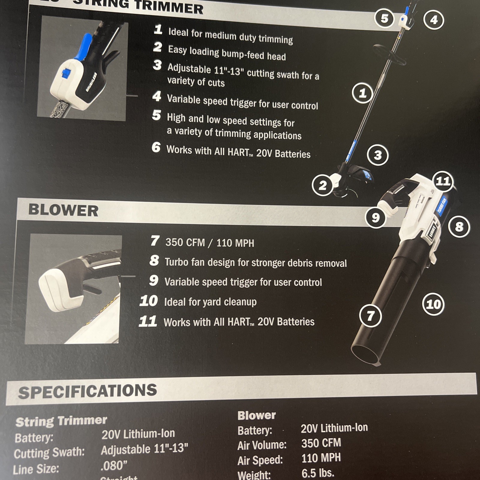 New HART 20-Volt 20v Brushless Combo Set Trimmer 13” + Leaf Blower Tools Only