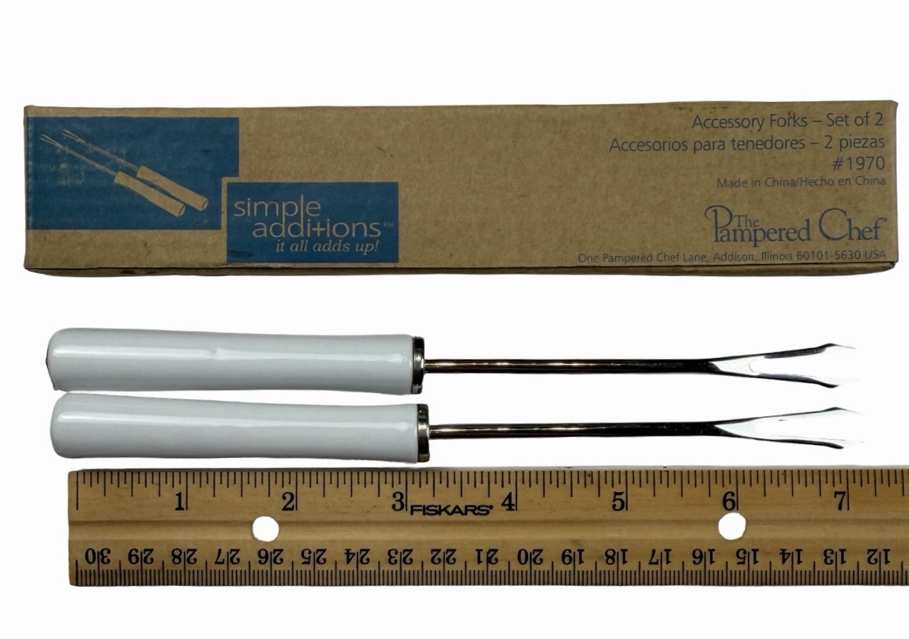 Pampered Chef Appetizer Accessory Fork Set 2 Simple Additions White Handle #1970