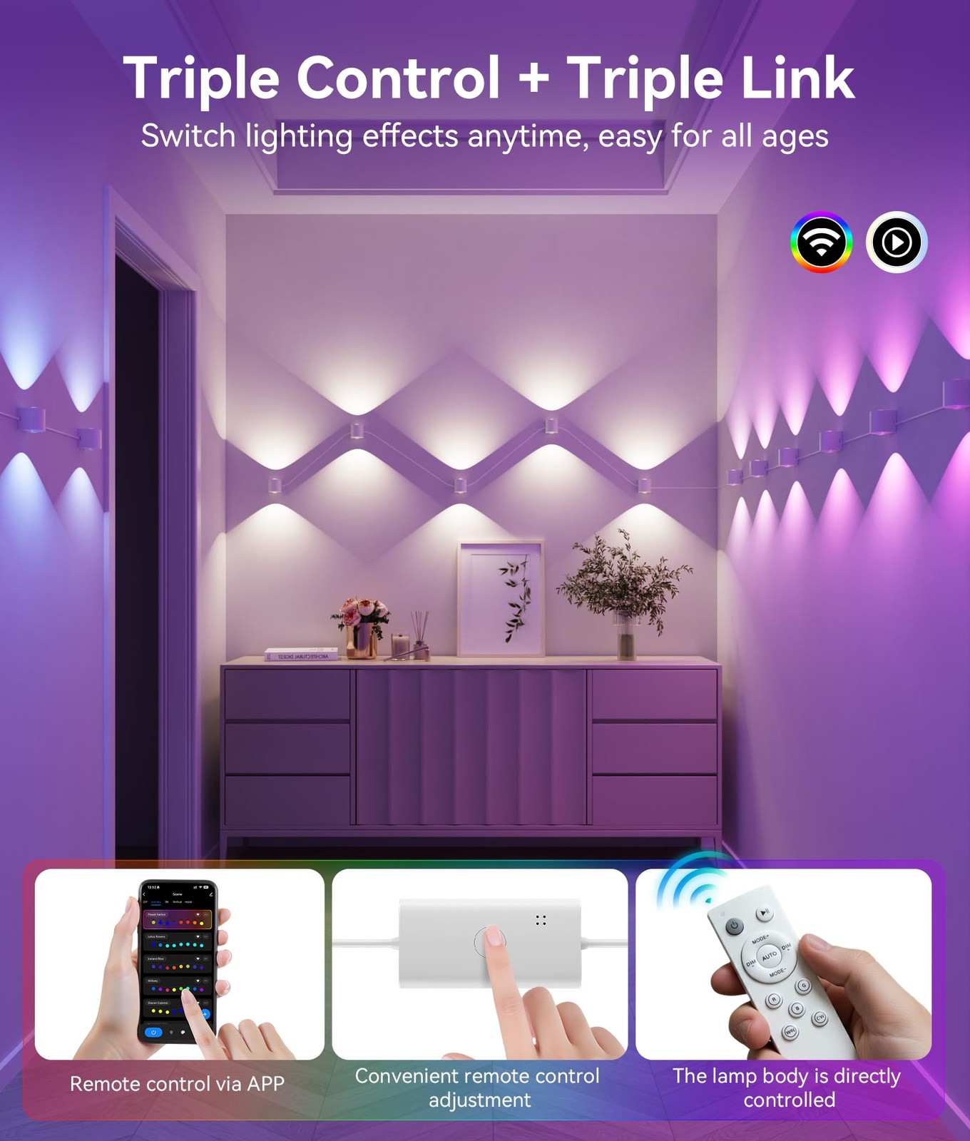 8-Light RGBCW Wall Sconce Light, Up/Down Bedroom Wall Lights, Music Sync, DIY...
