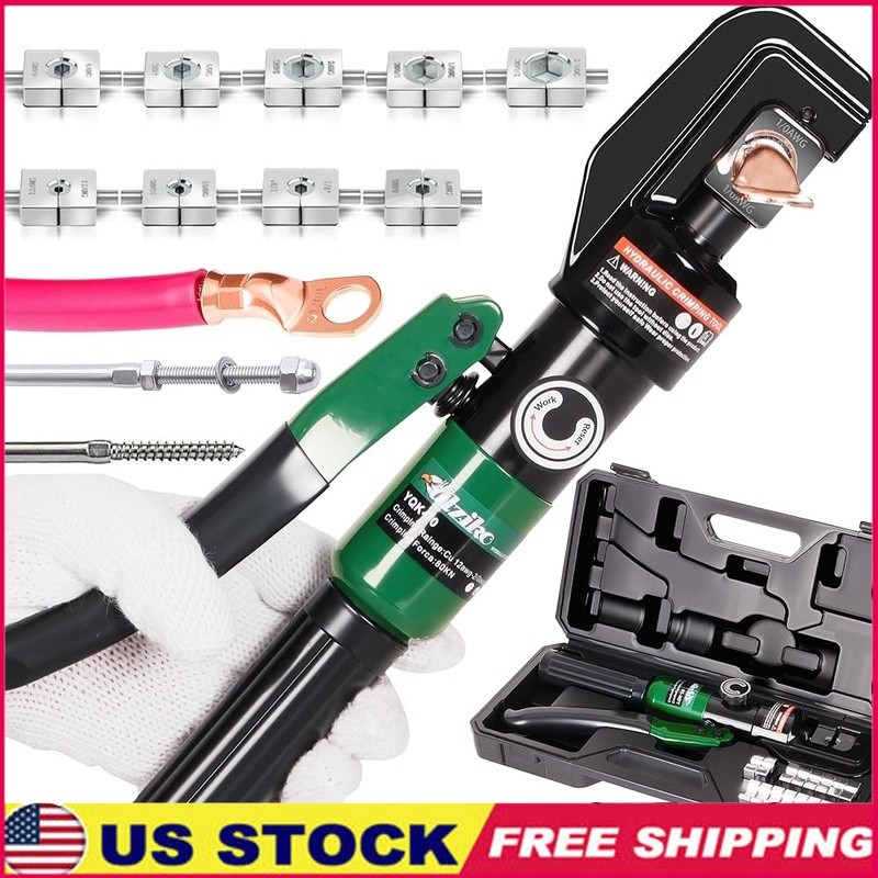 Hydraulic Cable Lug Crimper 10 Ton 12 AWG to 00 AWG Tool Kit W/ 9 Dies New