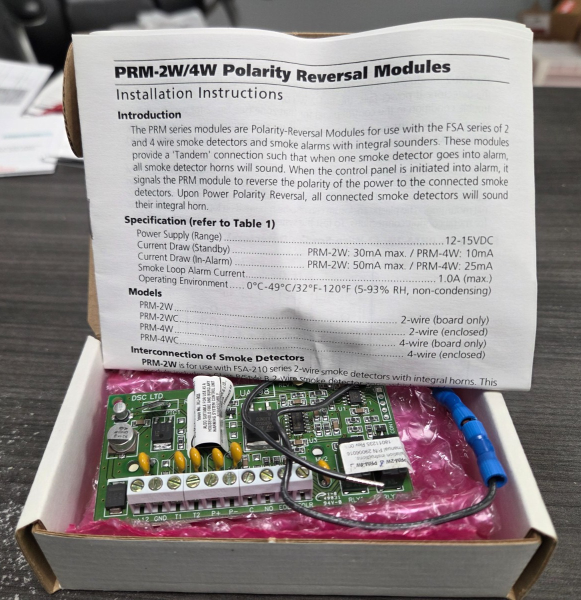DSC PRM-2W  Polarity Reversing Module for tandem 2 wire Smoke Detectors