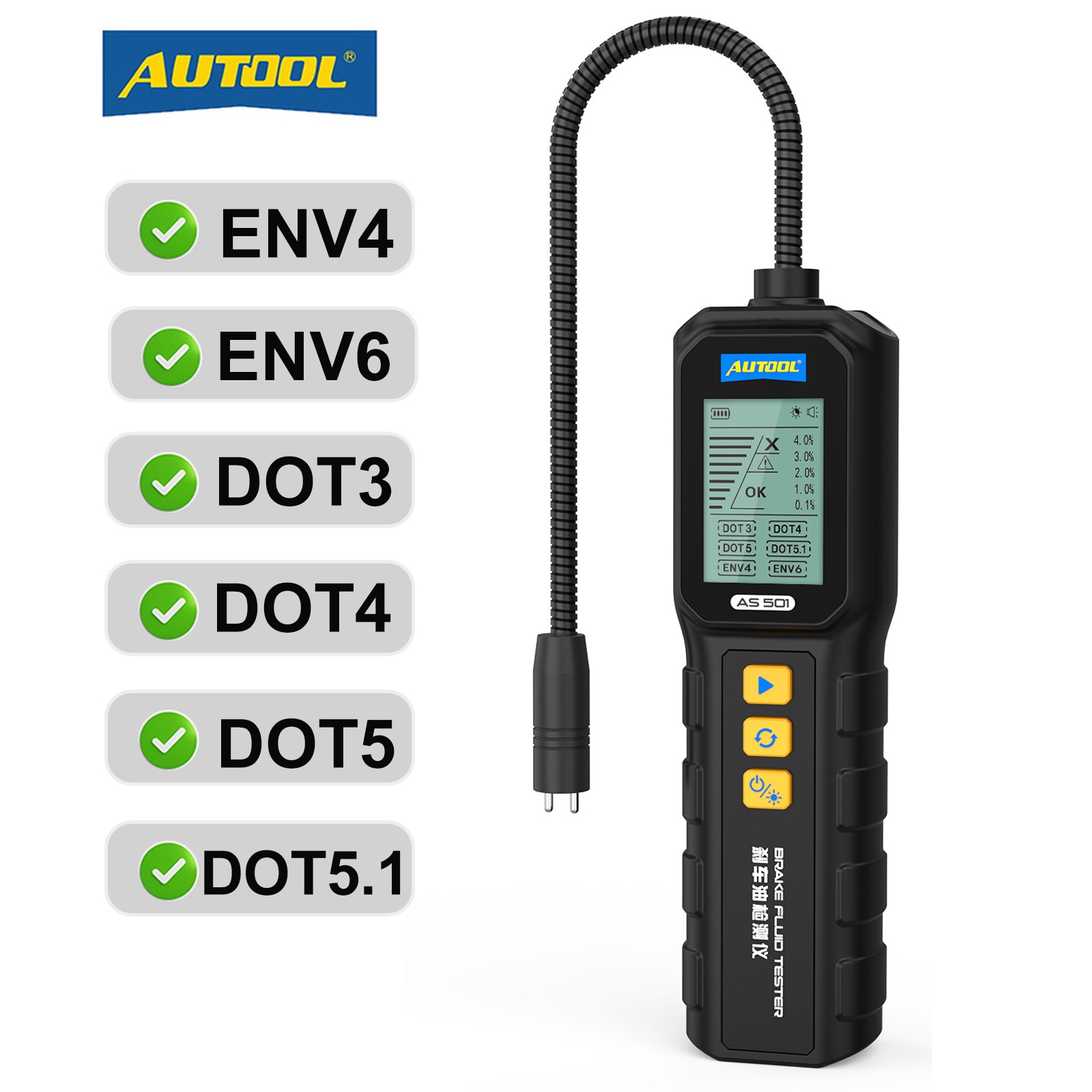 Brake Fluid Tester Car Oil Moisture Diagnostic DOT3 DOT4 DOT5 DOT5.1 ENV 4 / 6