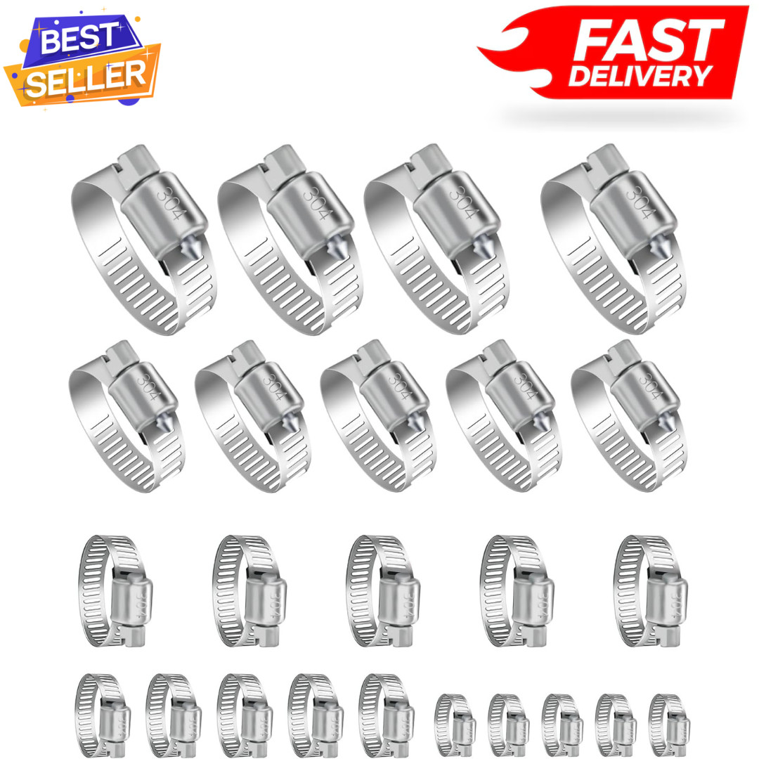 24Pcs Stainless Steel Hose Clamps Assortment Kit 1/4-2 Adjustable Set...