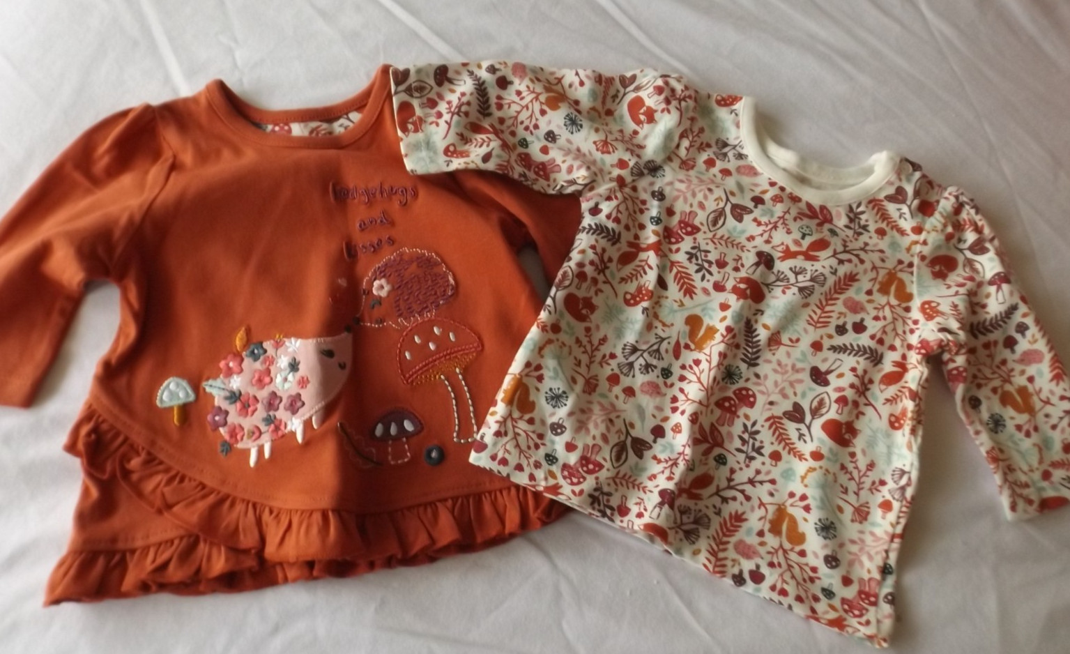 Nutmeg pack of 2 Woodland theme long sleeve t-shirts - new born - up to 1 month