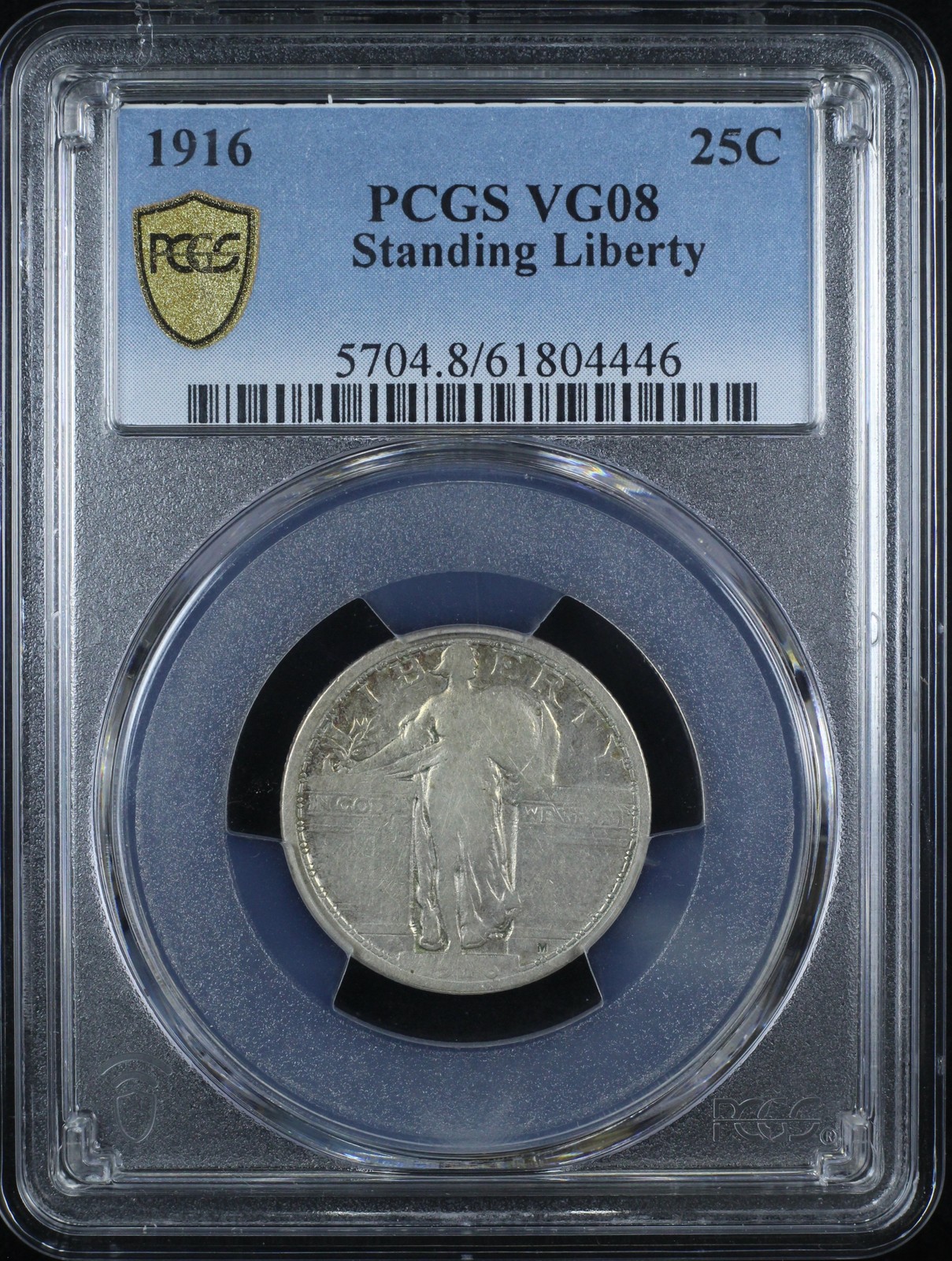 1916 STANDING LIBERTY QUARTER 25C PCGS VG8 KEY DATE (PQ396)