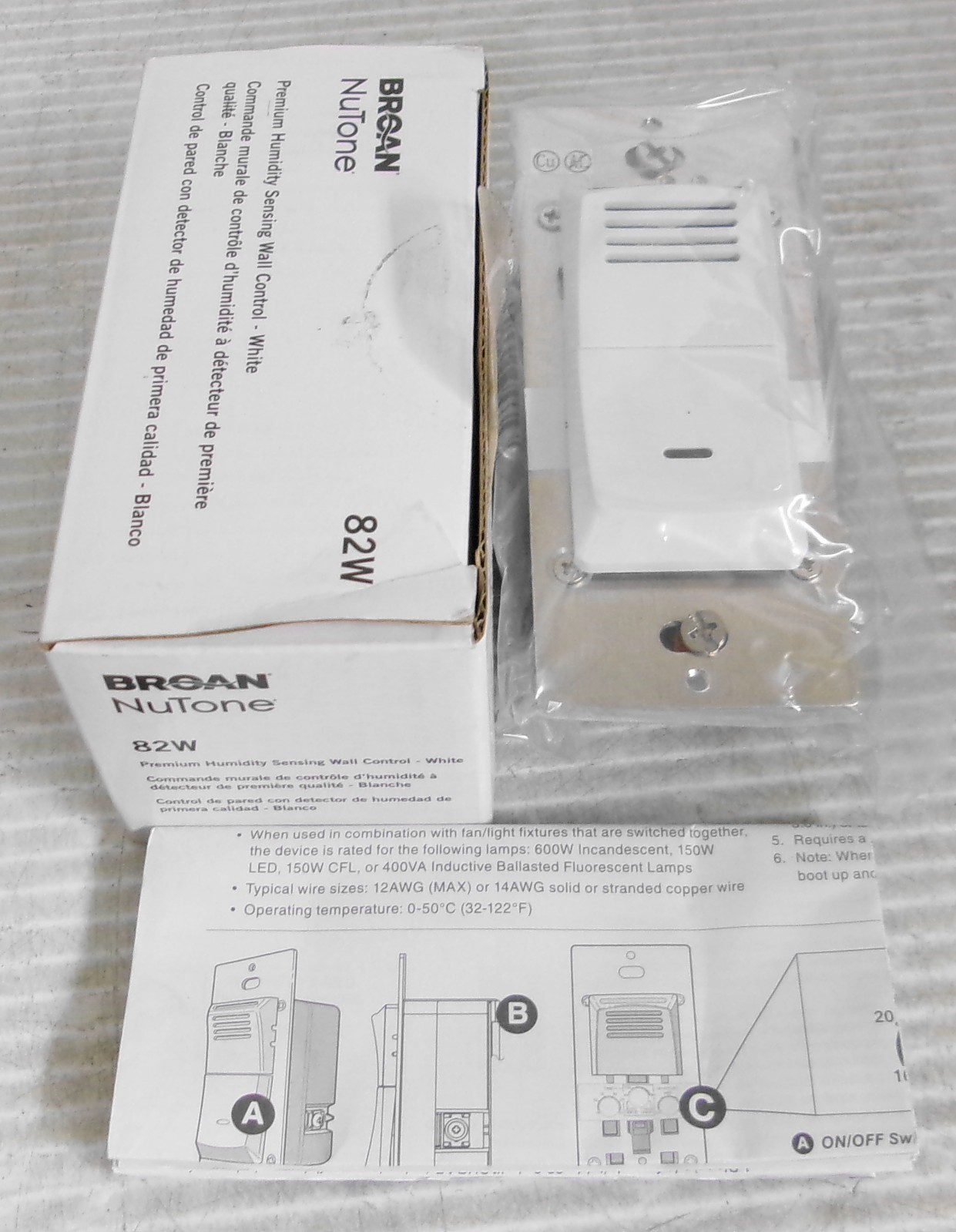 Broan NuTone 82W White Premium Humidity Sensing Wall Control 120VAC 60Hz