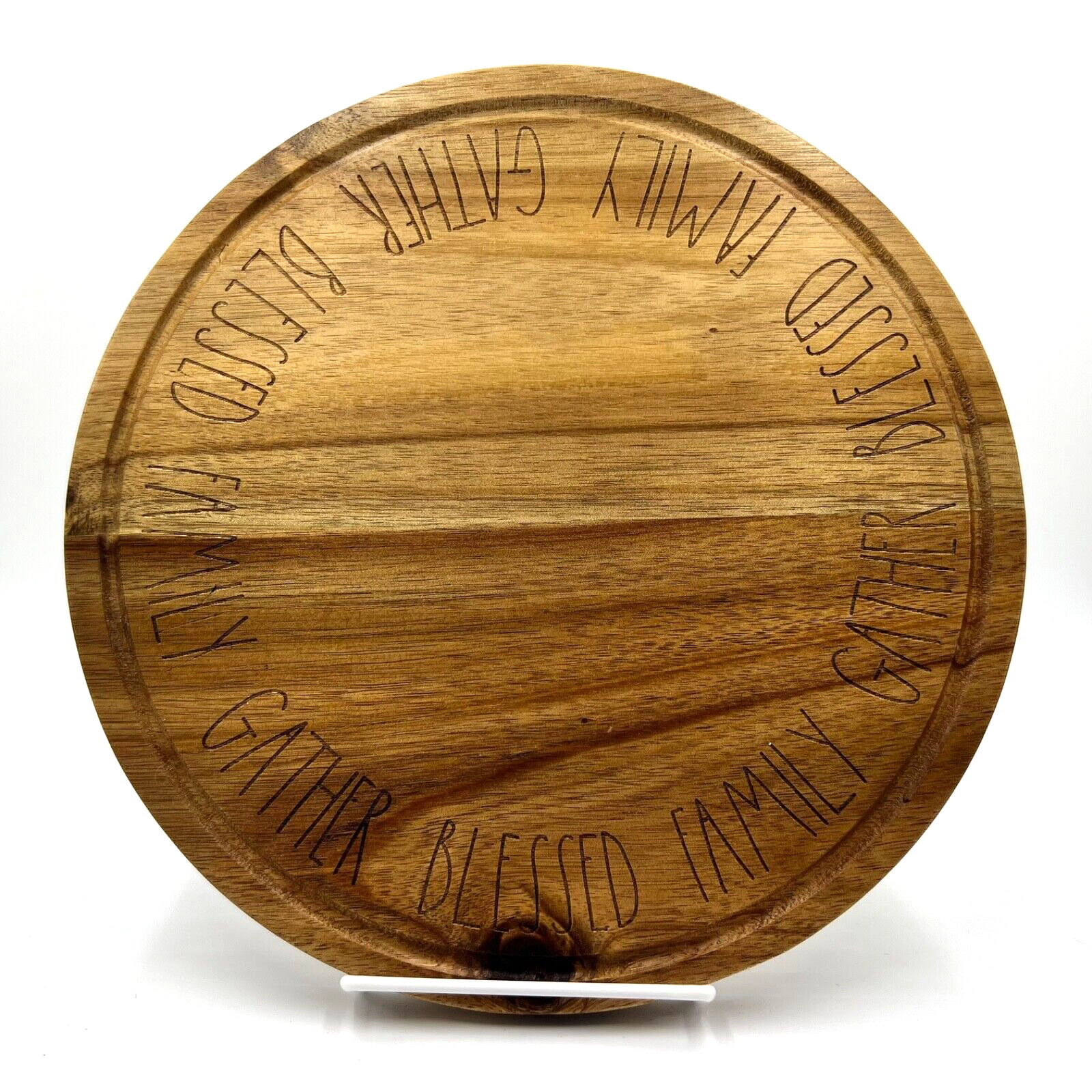 RAE DUNN Artisan 9.75 Round Wooden Cheese Board Family Gather Blessed #5