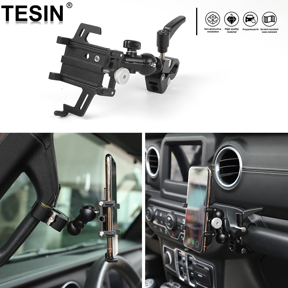 Metal Car A-Pillar Mount Phone Holder Bracket Stand for Jeep Wrangler JK JL JT