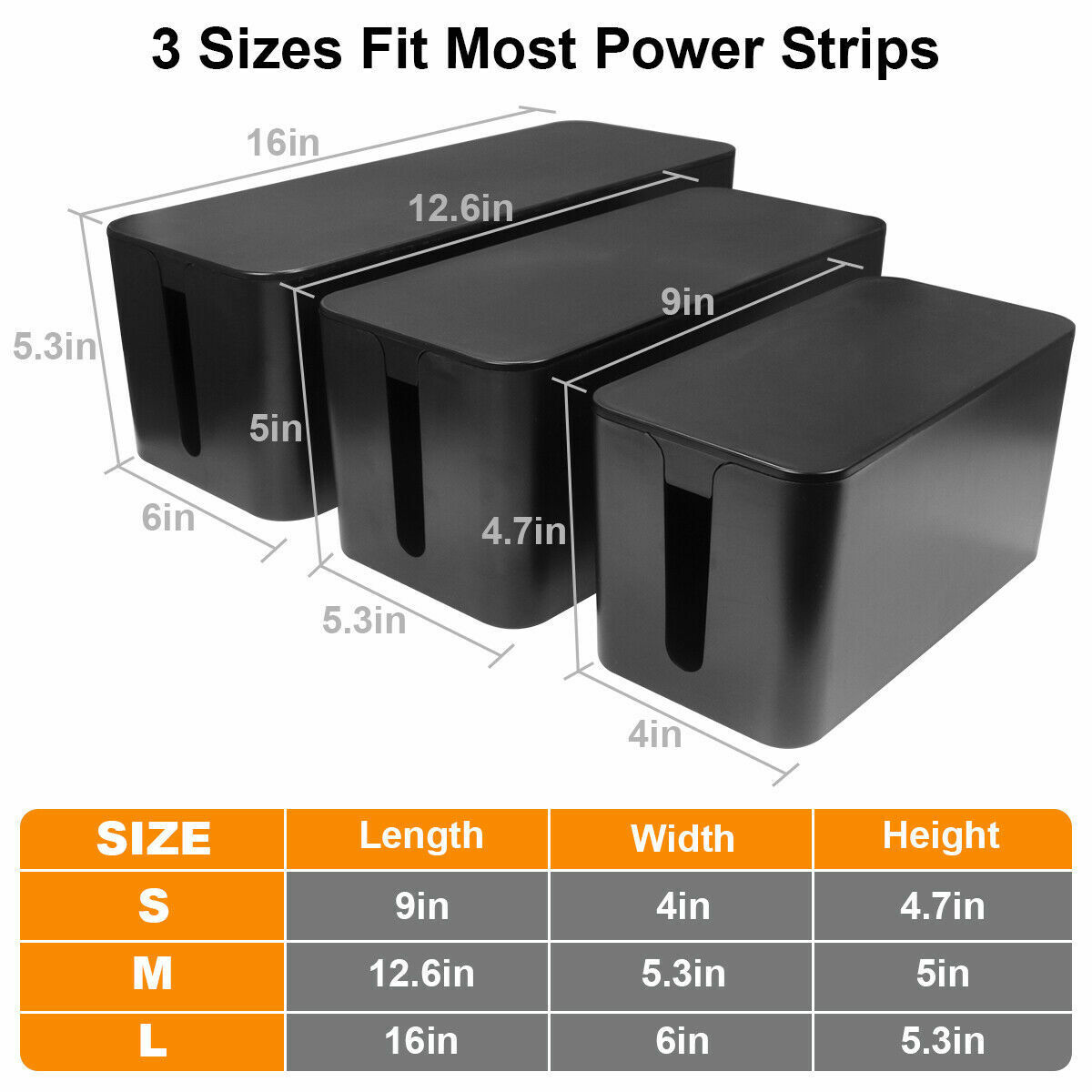 Cables Management Storage Box Set 3 Size Power Strips Cable Socket Organizer Box