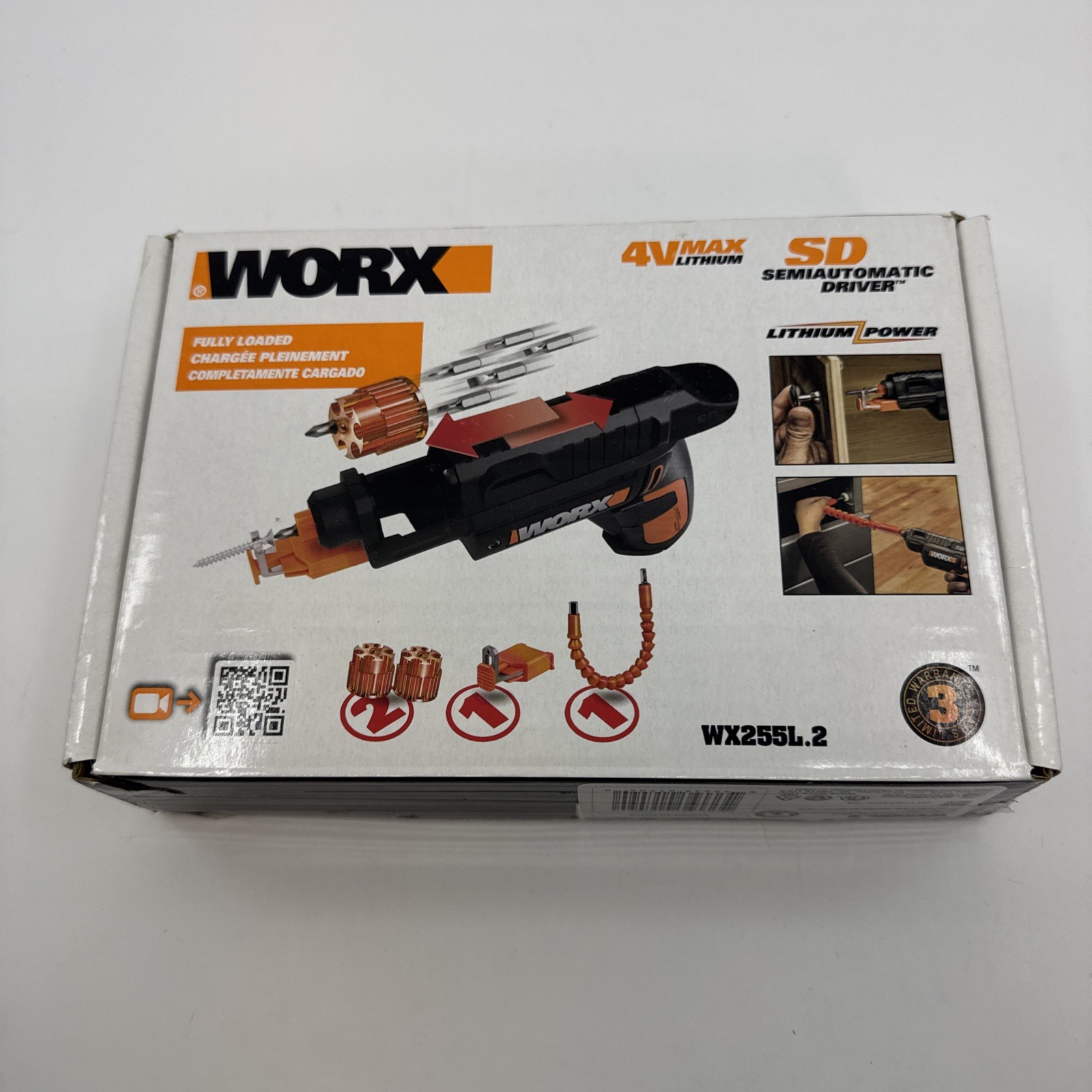 WORX WX255L.2 SD Semiautomatic Driver 4V MAX Fully Loaded 2 Bit Cartridges NEW