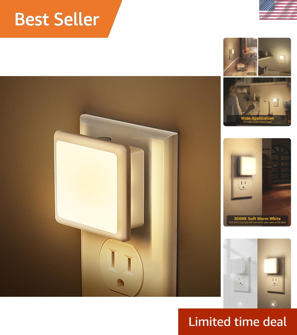 Soft 3000K LED Night Lights - Perfect for Bathroom & Hallway Use, 2-Pack