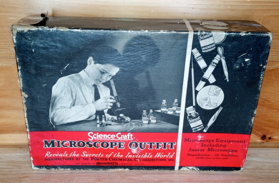 Vintage 1950s ScienceCraft Microscope Set No. 300 Complete Microscopy Kit w/ Man