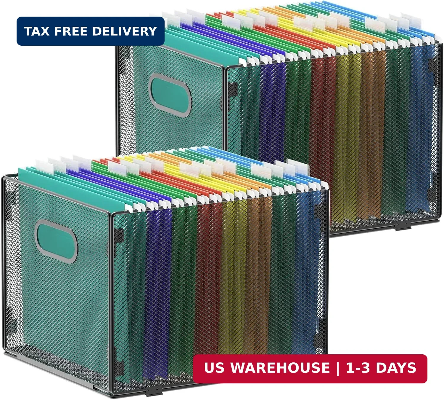 2 Pack Hanging File Organizer, Mesh File Folder Box Filing Box File Cabi