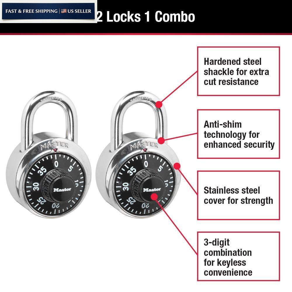 Master Lock Black Gym Locker Combination Padlock, Indoor 2 Pack,