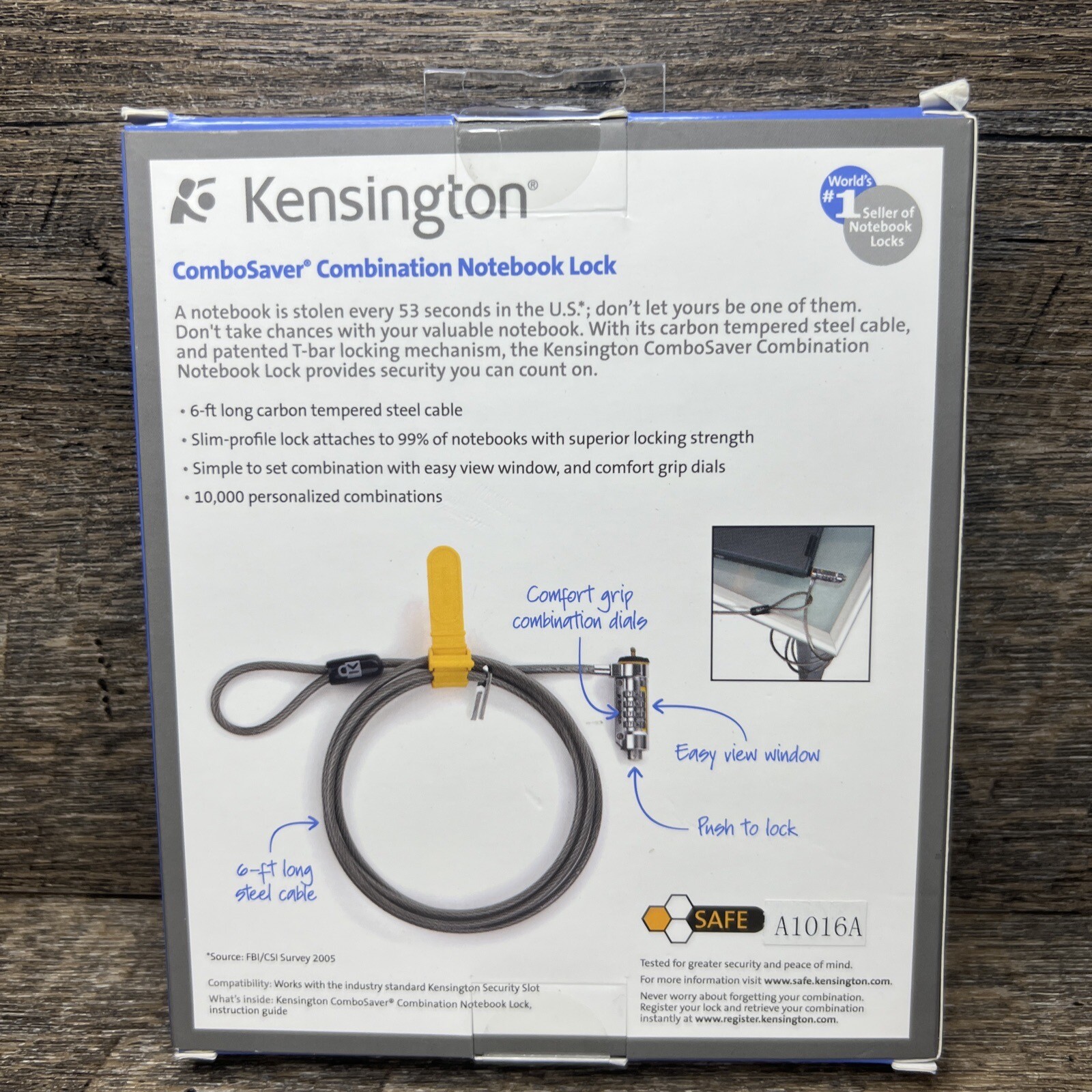 Kensington ComboSaver Notebook Laptop Computer Security Cable Lock, 6ft , New!
