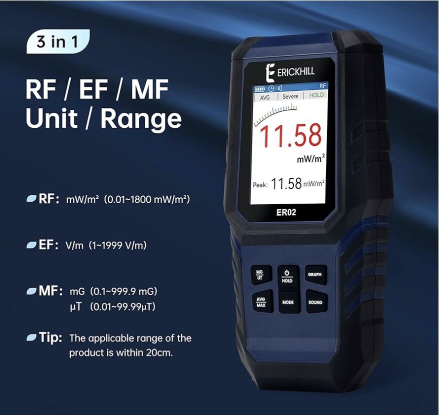 ERICKHILL ER02 EMF Meter Electromagnetic Field Radiation EF RF MF Detector Tool