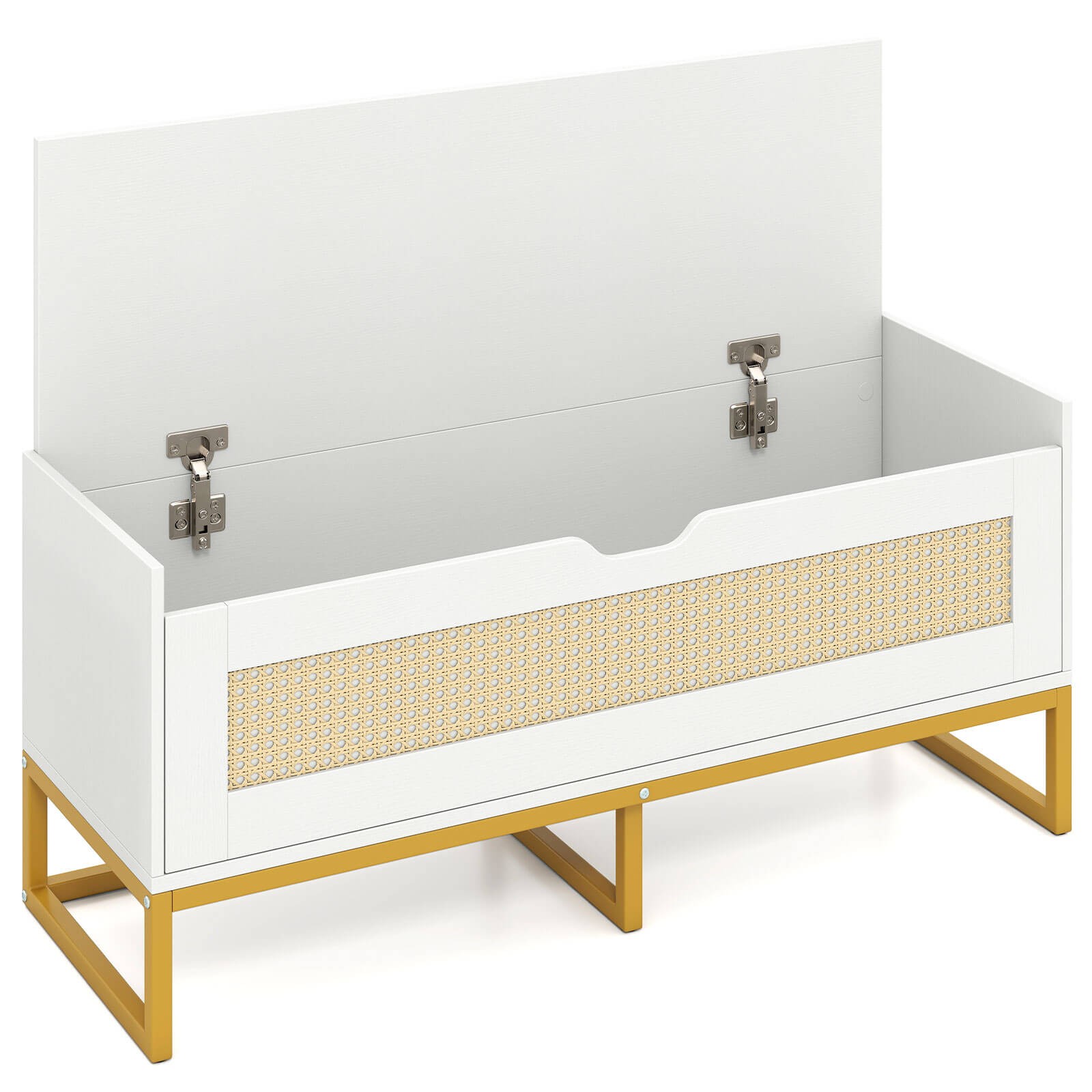 39.5” Rattan Storage Chest w/Padded Seat, Flip-Top and Safety Hinges for Bedroom