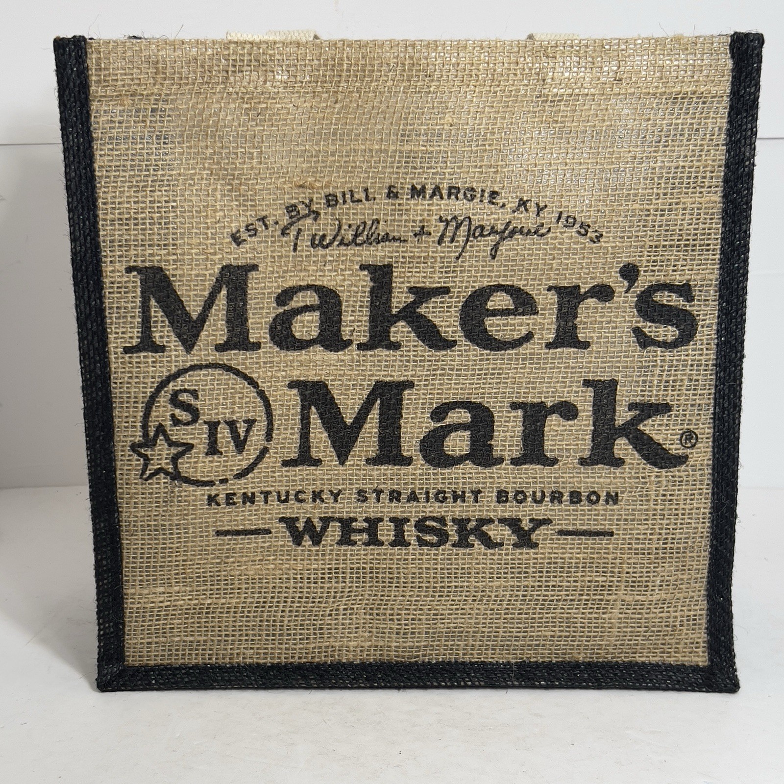 Maker's Mark Bourbon Whiskey Bottle Cloth Bag Tote Burlap