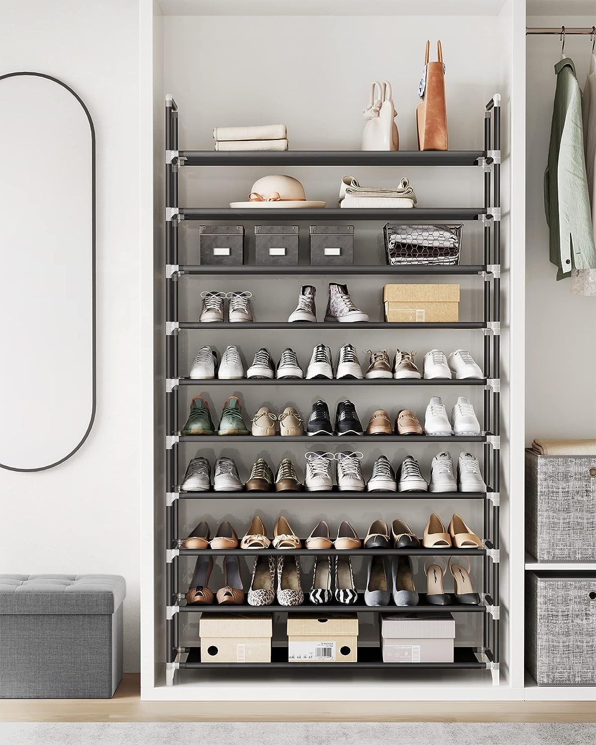 Durable Shoe Rack Organizer Storage Shoes Shelves 10 Tier 50 Pairs FreeStanding