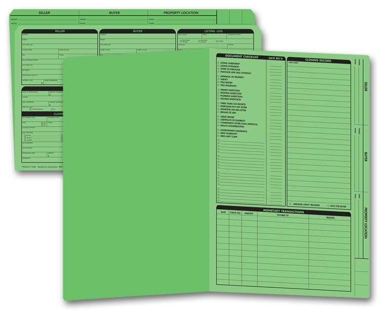276G Real Estate Folder Right Panel List LEGAL Size GREEN 14 3/4 x 9 3/4" QTY 50
