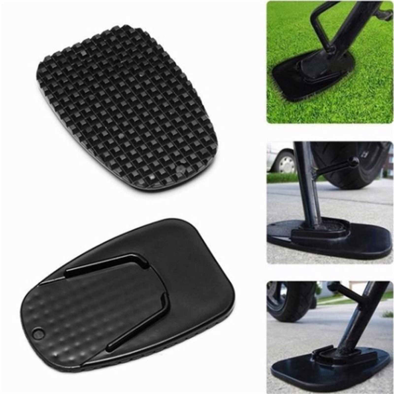2Pcs Motorcycle Kickstand Pad Black Rugged Kick Stand Coaster Support Plate