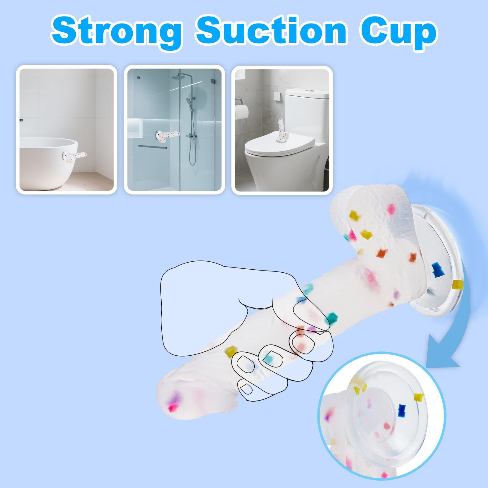 6.5 Inch Confetti Clear Silicone Dildo with Flared Suction Cup Base for Hands...