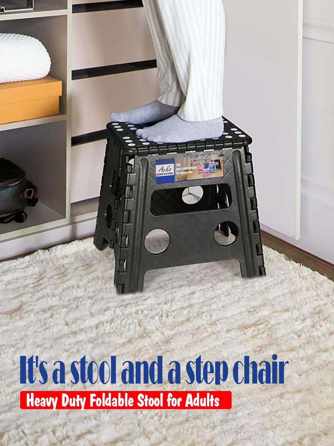 Folding Step Stool 13 Inch, Sturdy Collapsible Step Stool Foldable up to 300 Lbs