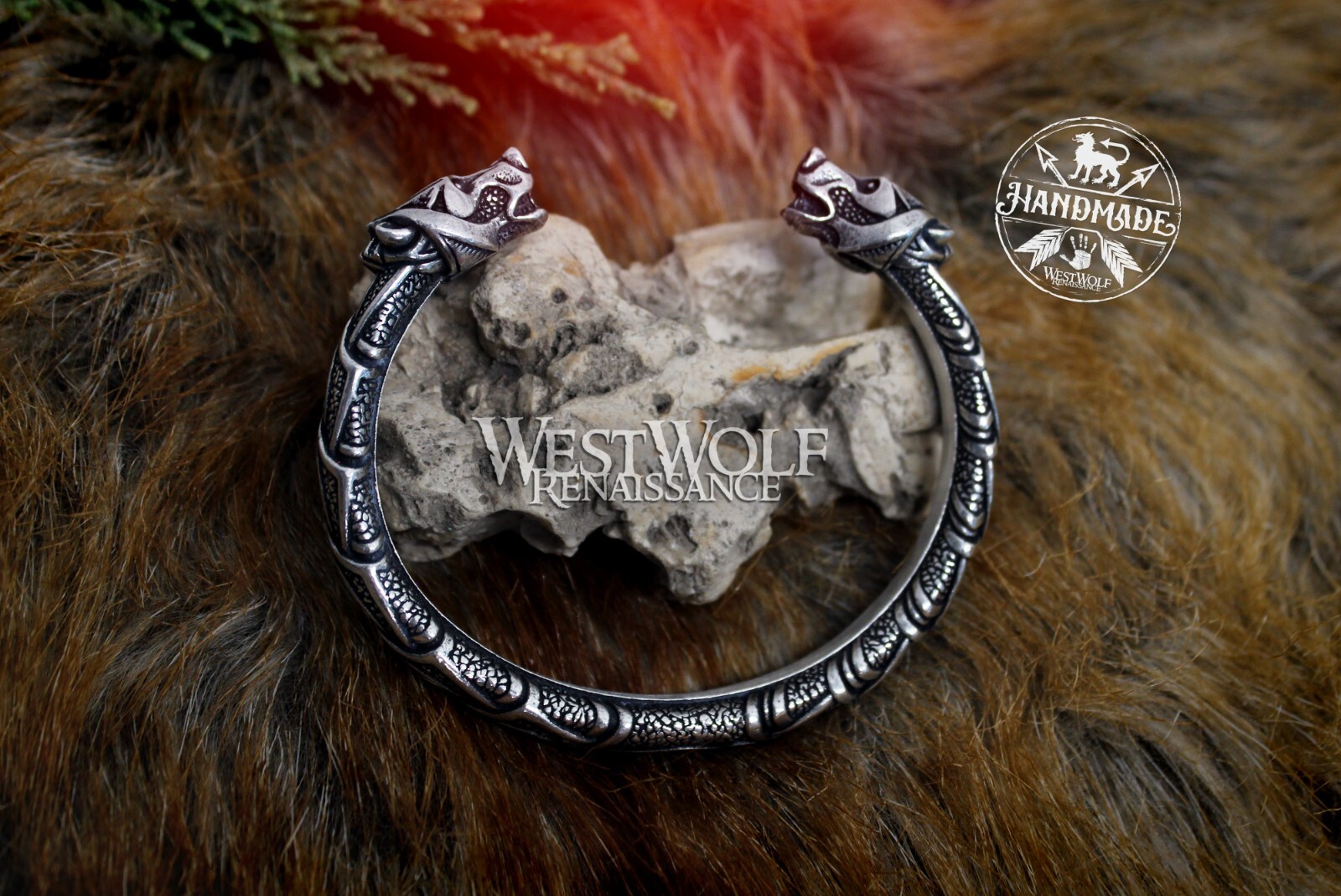 Viking Berserker Bear Head Torc Bracelet - Norse/Norway/Sweden/Silver/Pewter