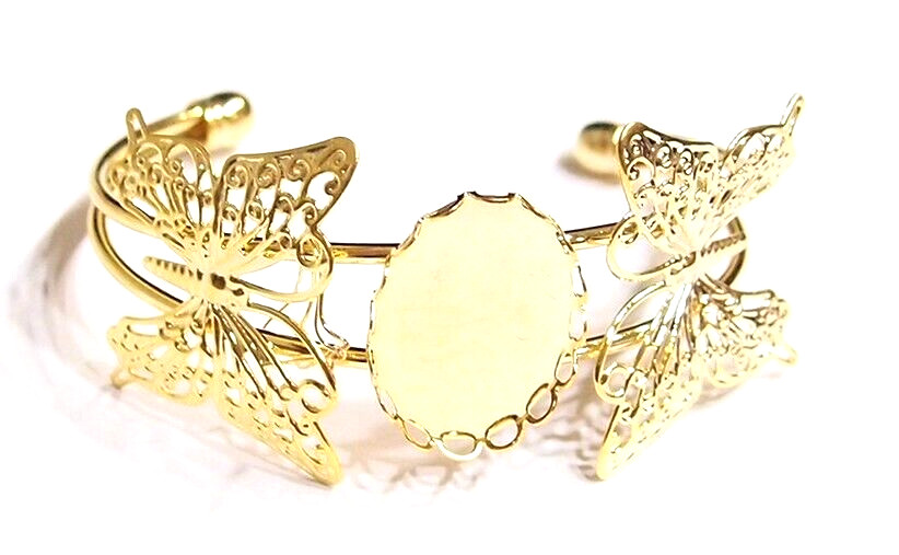 4 of 25x18mm Shiny Gold Butterfly Victorian Art Deco Cuff Bracelet Settings
