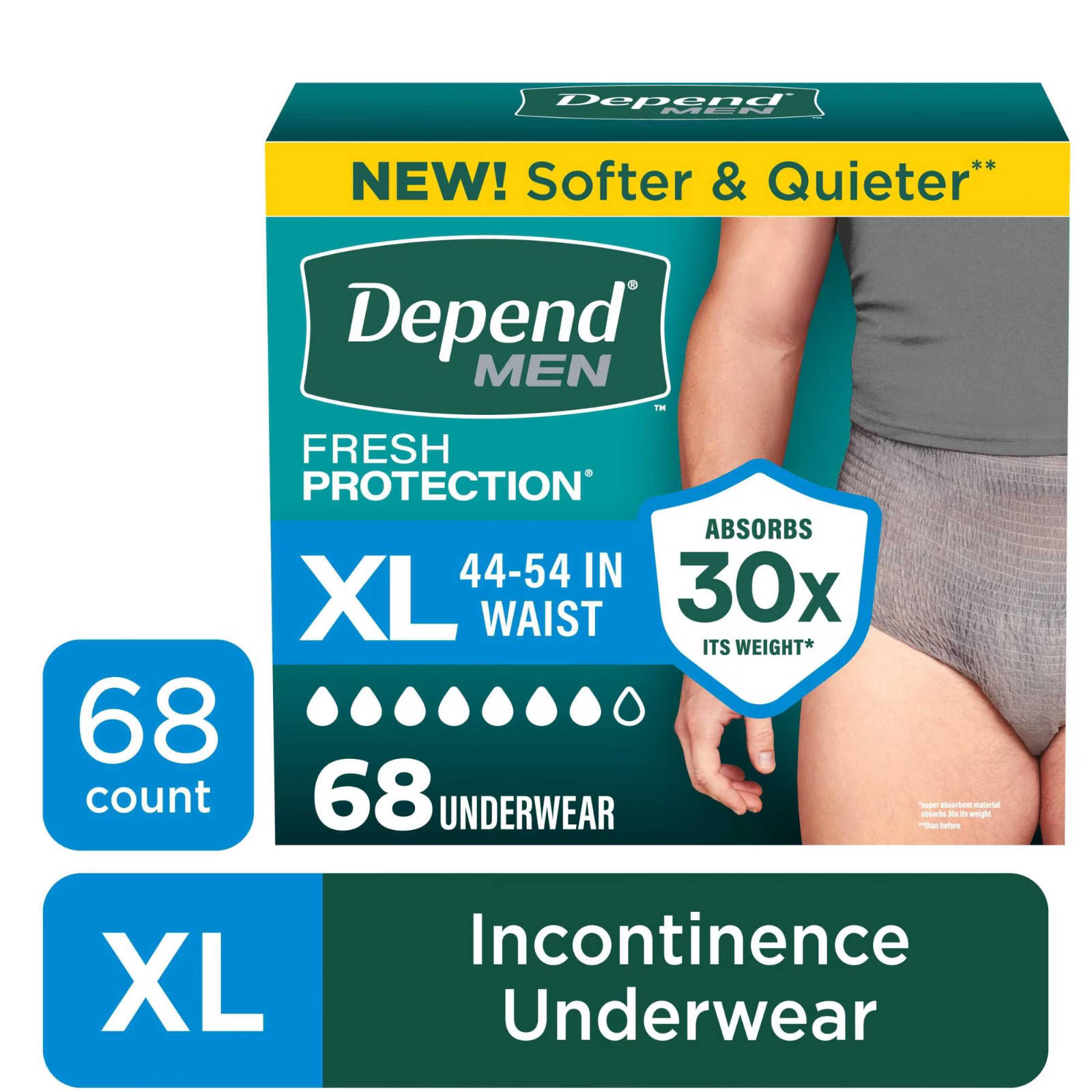 Depend Fresh Protection Incontinence Underwear for Men, Adult Diapers, XL, 68