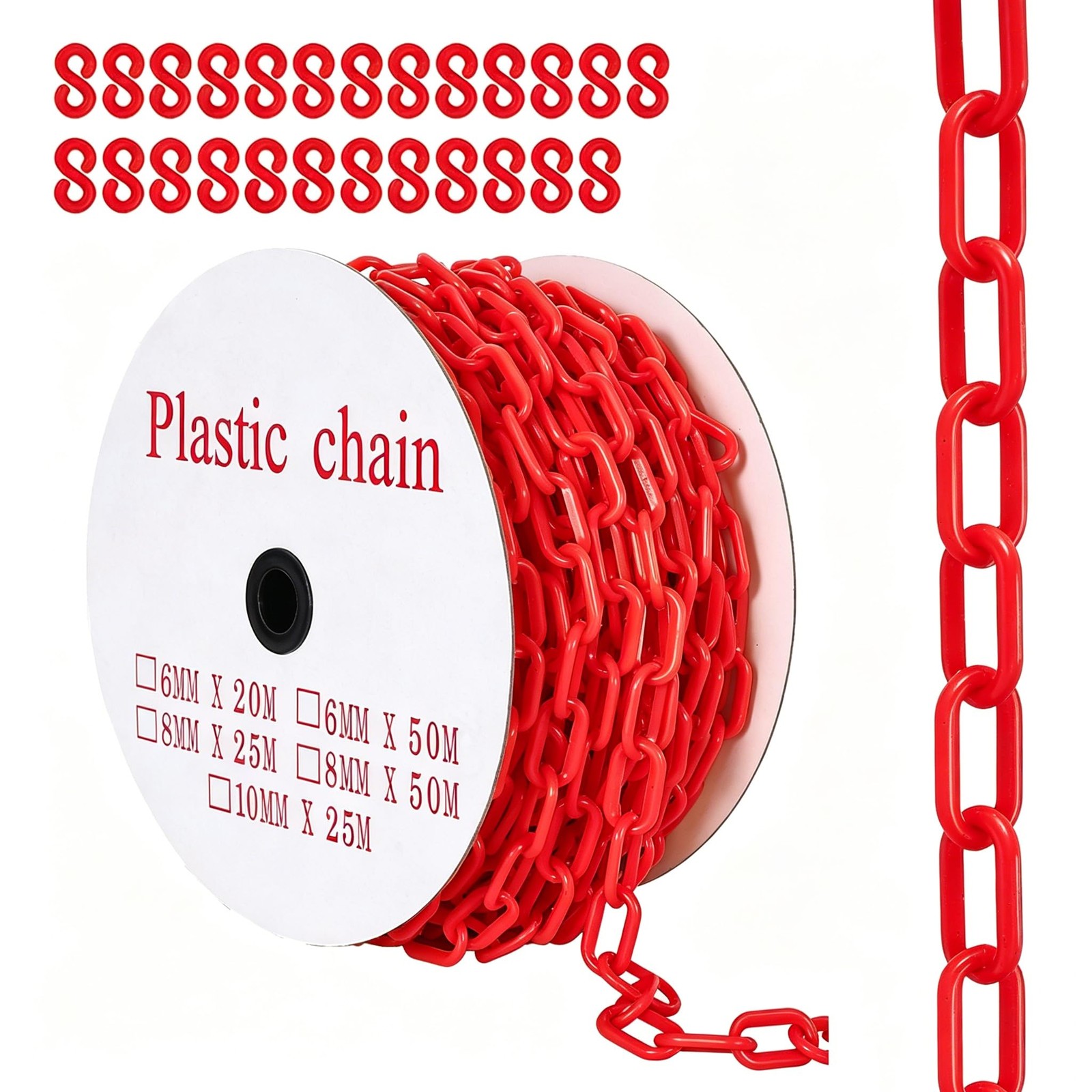 120FT Plastic Safety Barrier Chain 6MM Thick 1.5" Links UV Resistant & Durable