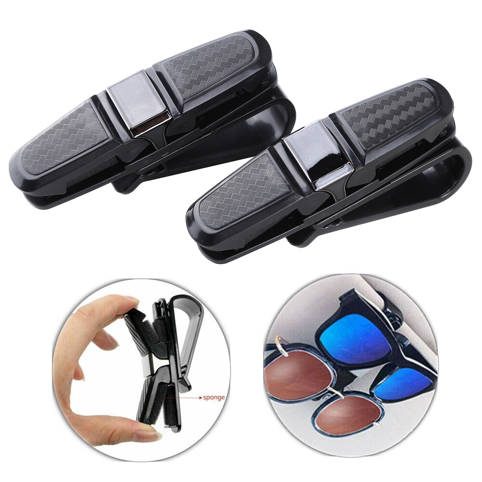 2PCS Universal Sun Visor Glasses Holder Sunglasses Cards Clips for Cars, Pickup