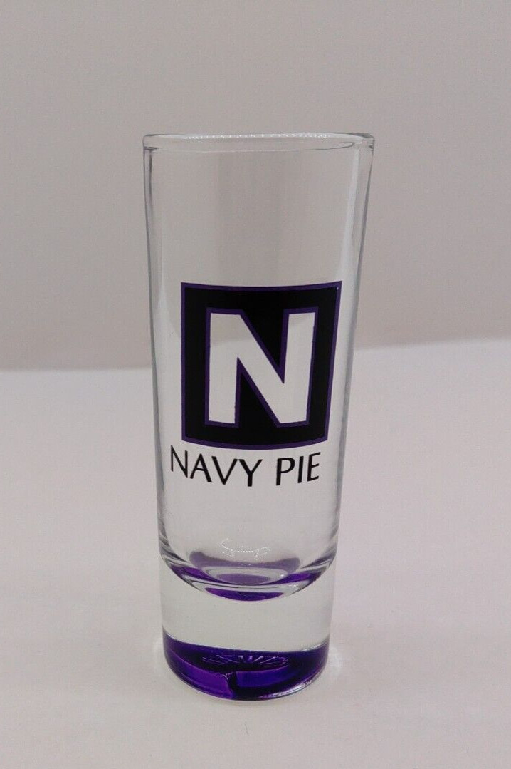 Navy Pie Clear Shot Glass - Has Purple Illusion Heavy Base - 4" T x 1 1/2" W