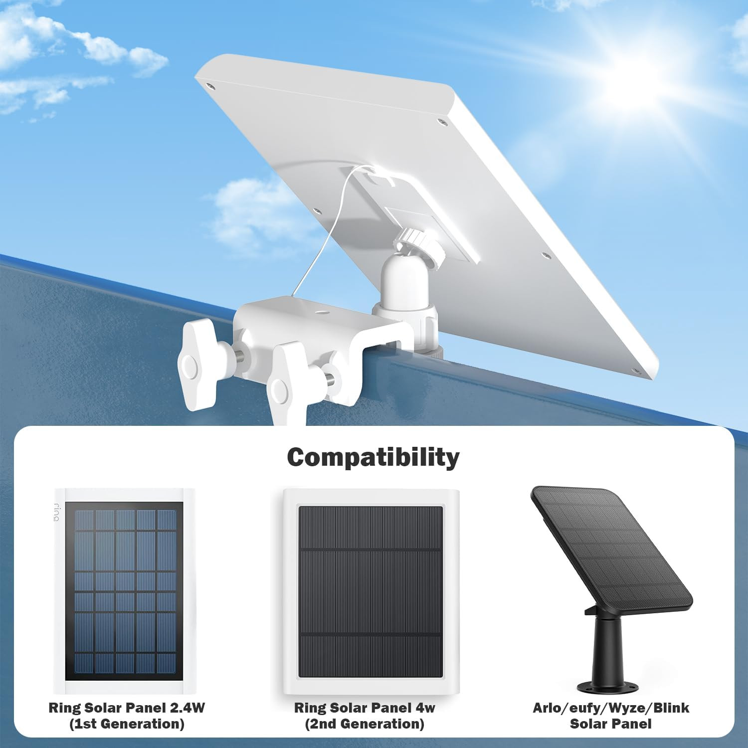 Didalo 2 Pack Gutter Mount Compatible for Ring Solar Panel, 360°Adjustable Unive