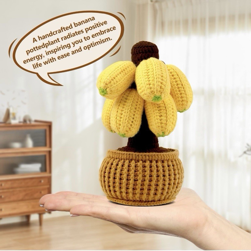Banana Crochet Mini Potted Plant - Cute Knitted Banana Handmade Decorative Gift
