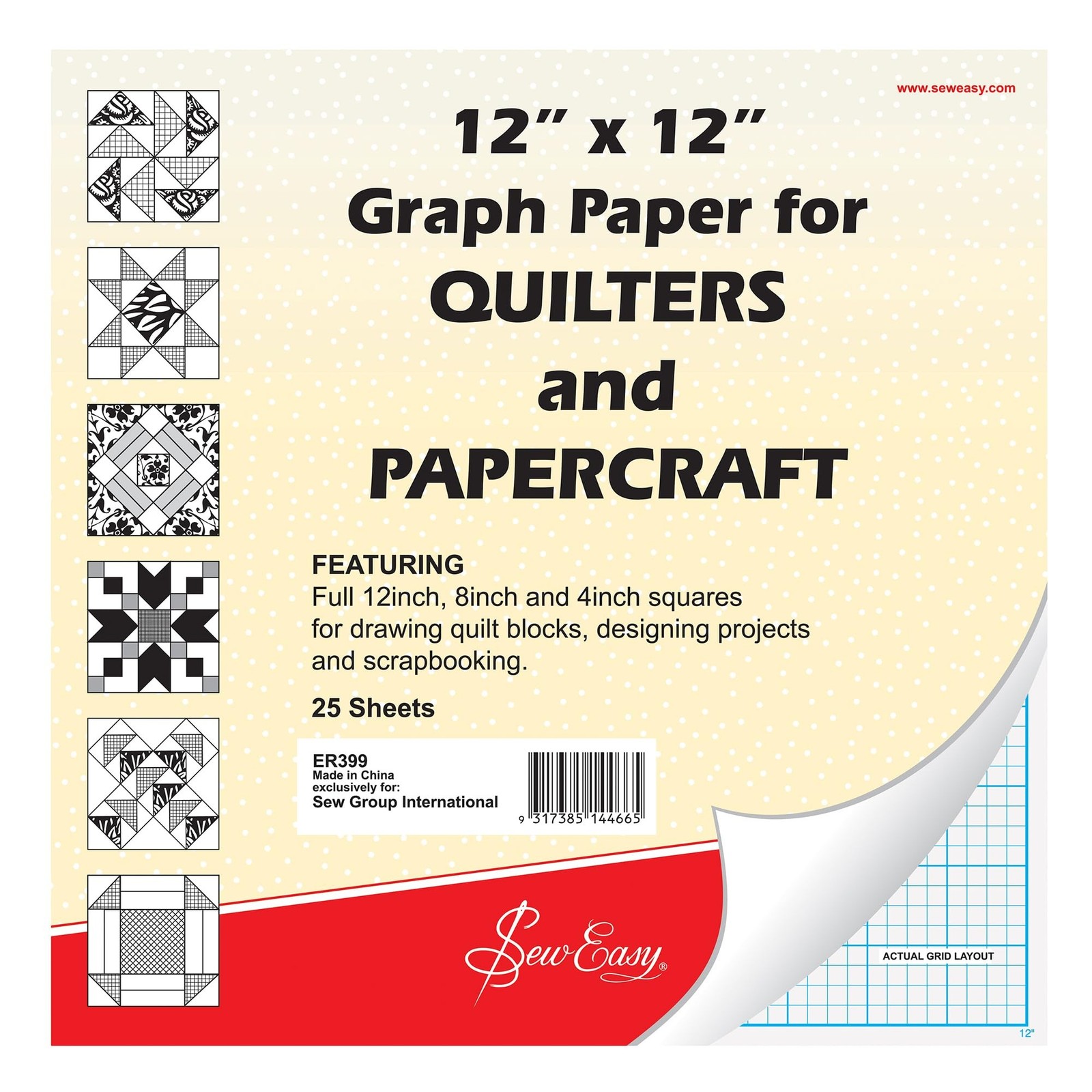 Sew Easy ER399 | Quilters Graph Paper Pad 8in/4in Squares | 12 x 12in 25 Sheets