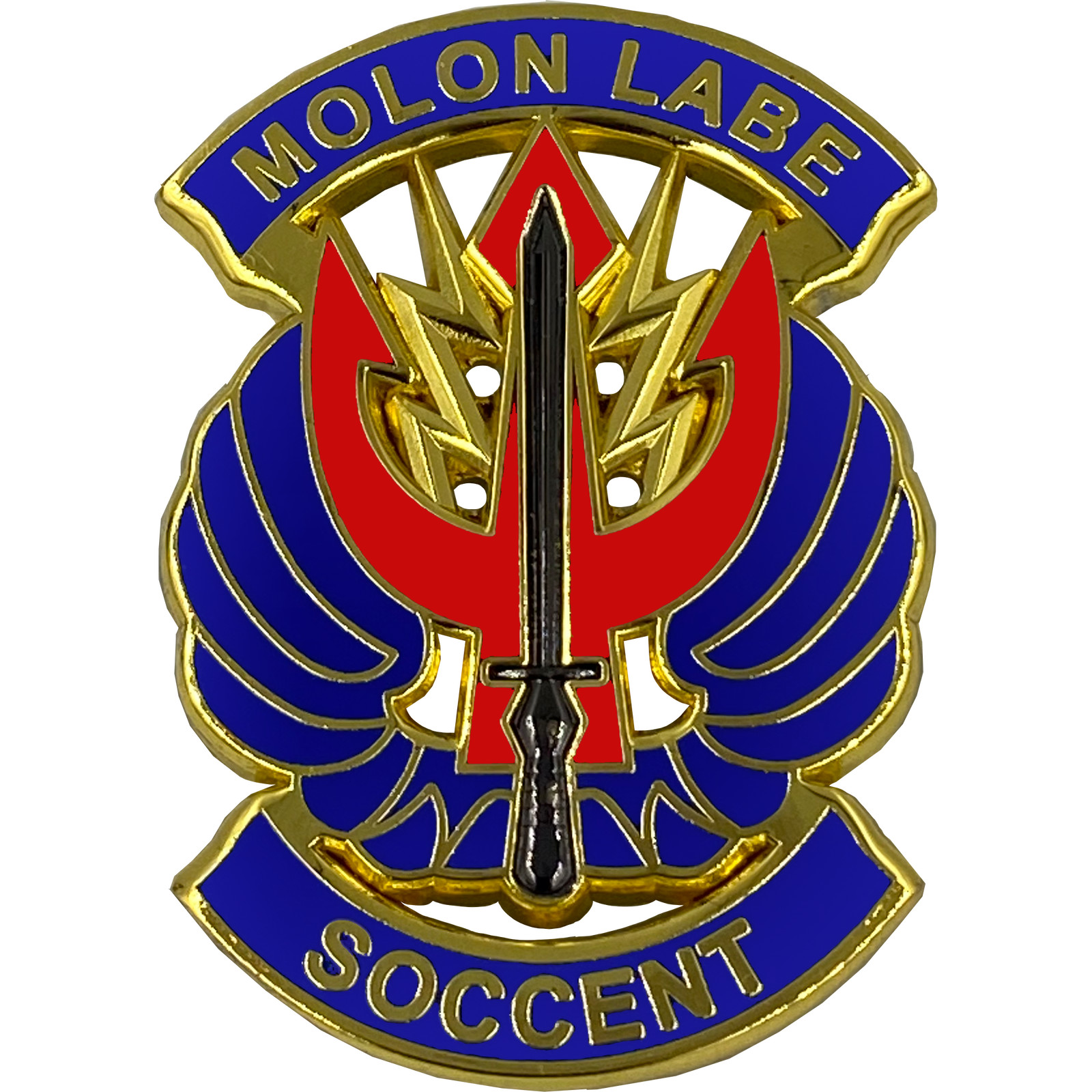 DL2-12 MOLON LABE SOCCENT Pin with dual pin posts Army Navy Air Force Marines Sp
